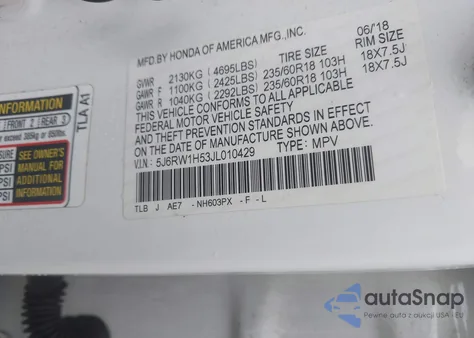 2018 Honda Cr-V Ex из США, поврежденный, VIN 5J6RW1H53JL010429